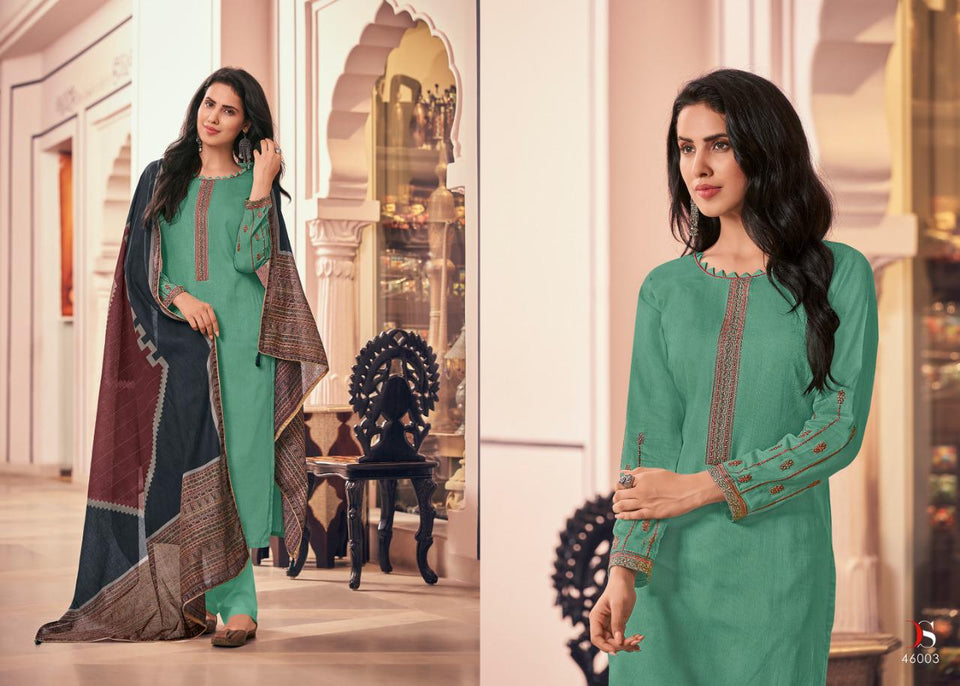 Perigia Collection Pure Pashmina Suit - Teal Green